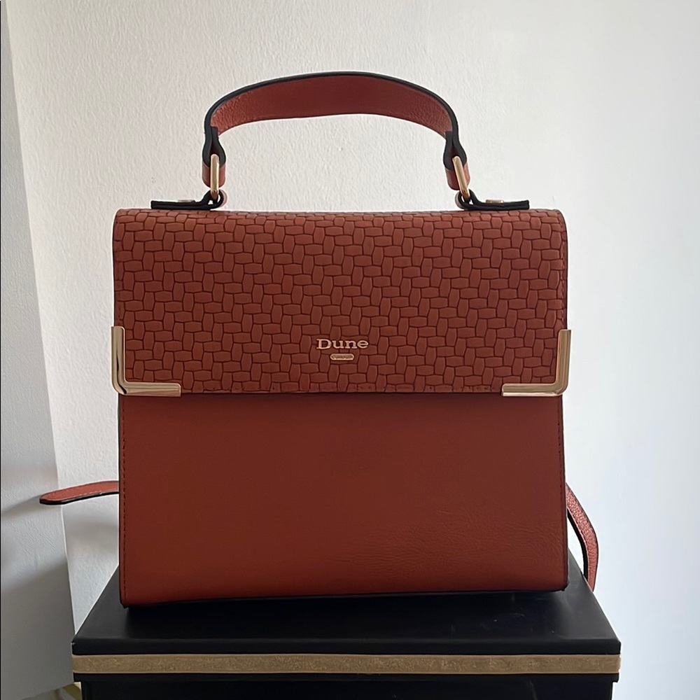 Dune London Rust Red Structured Top-Handle Satchel. Not tan. Carried for a week
